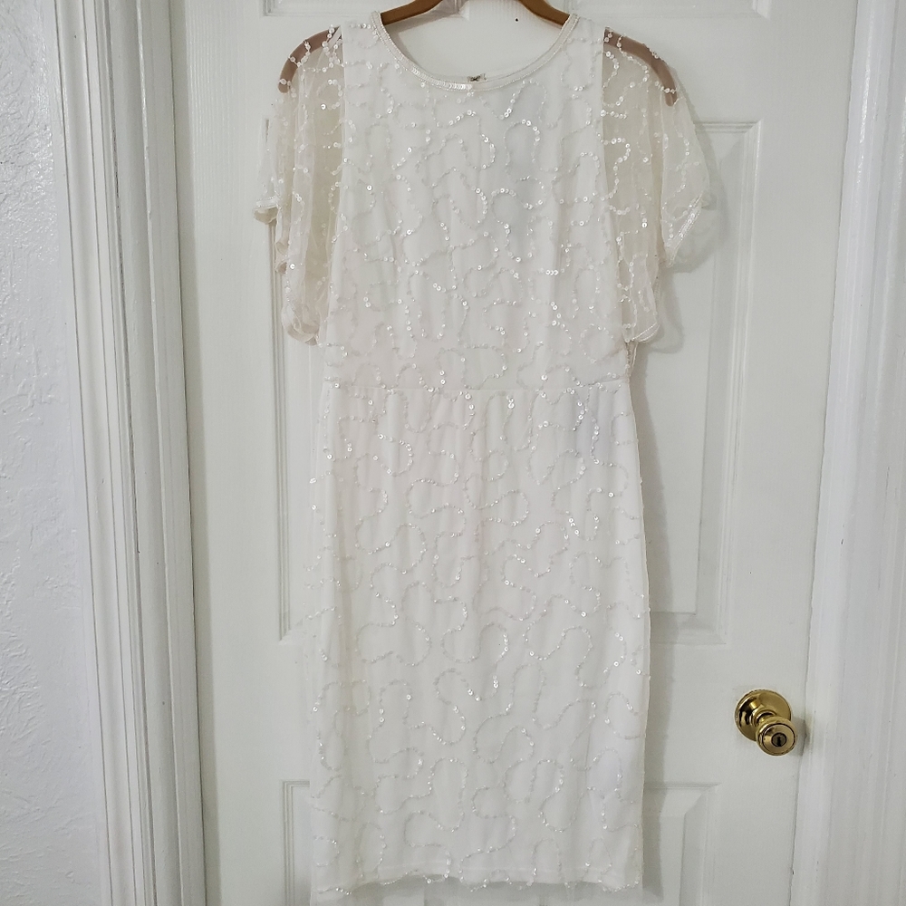 Adrianna Papell White Sequin Wedding Dress